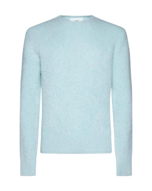 AMI Blue Long-Sleeved Crew-Neck Jumper for men