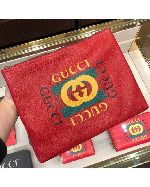 Gucci Red Medium Logo Printed Handbag for men
