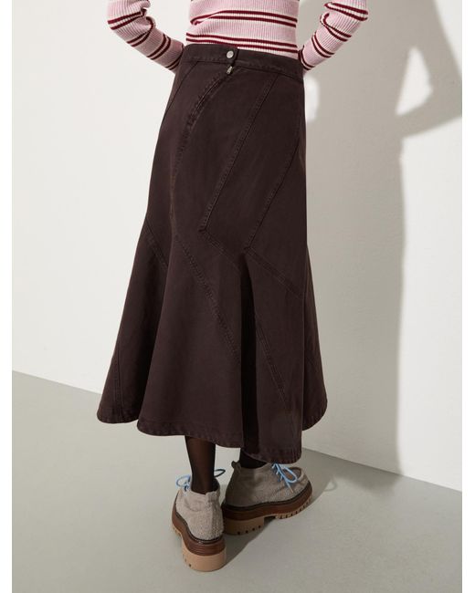 MAX&Co. Brown Flared Cotton-Drill Midi Skirt