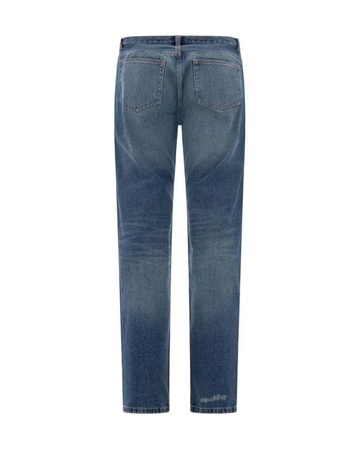 A.P.C. Blue Straight Leg Distressed Jeans for men