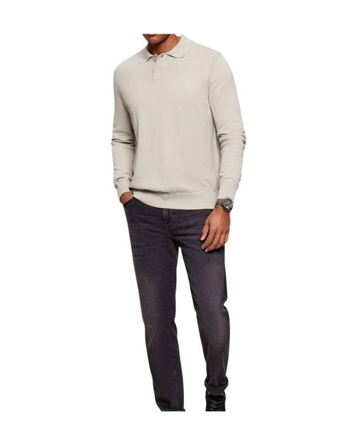Boss Gray Collared Long-Sleeved Knit Sweater for men