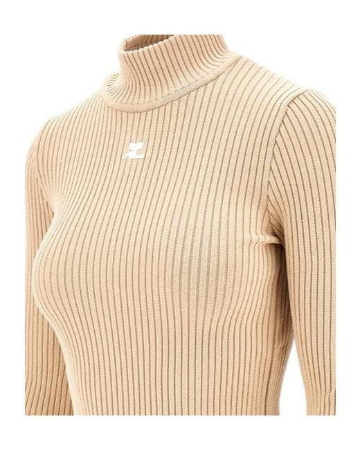Courreges Natural Courrèges High Neck Knitted Jumper