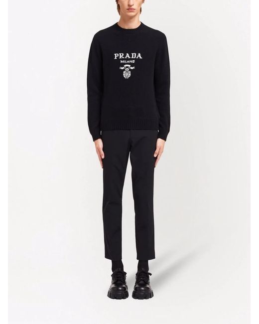 Prada Black Logo Detailed Knitted Jumper for men