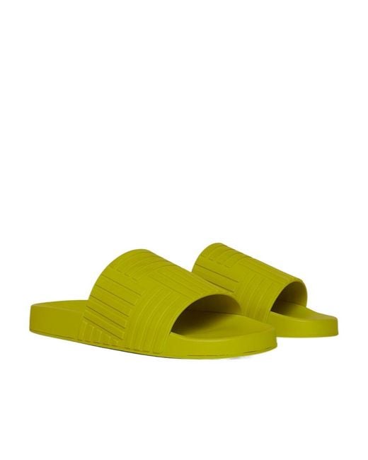 Bottega Veneta Yellow Intarsia-Pattern Slides
