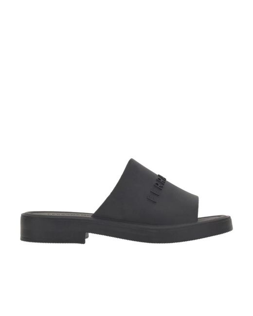 Ferragamo Black Ferragamo Logo Debossed Slides