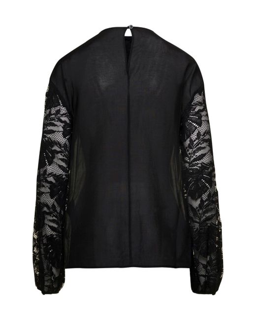 Semicouture Black Long-Sleeved Lace Blouse