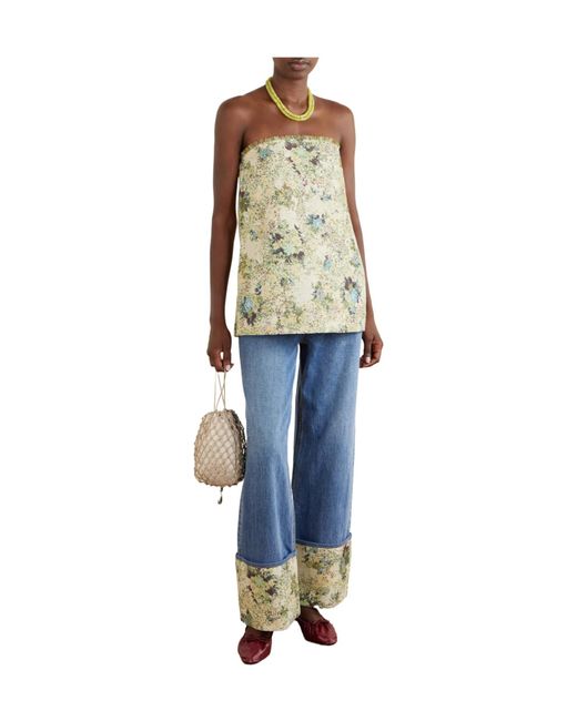 ALÉMAIS Natural Whitney Strapless Floral-Jacquard Bustier Top