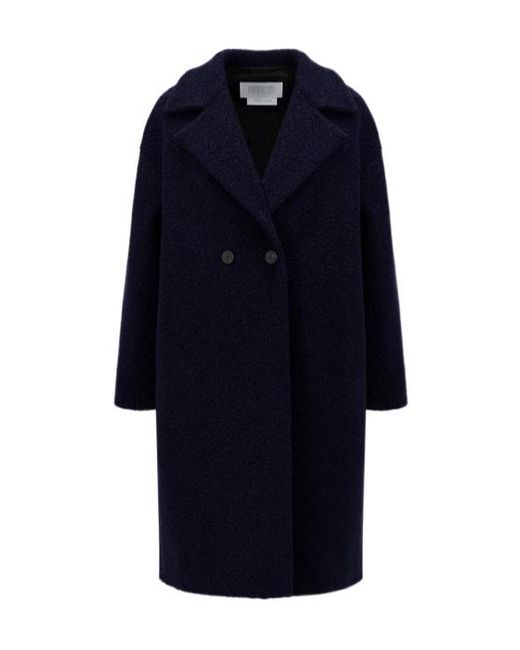 Harris Wharf London Blue Bouclé Double-Breasted Coat