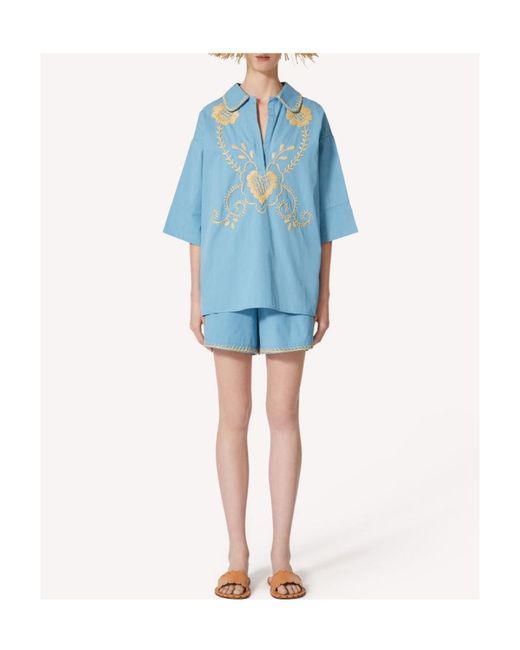 RED Valentino Blue Short Sleeve V-Neck Top