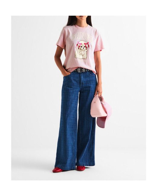 Ganni Pink Basic Jersey T-Shirt