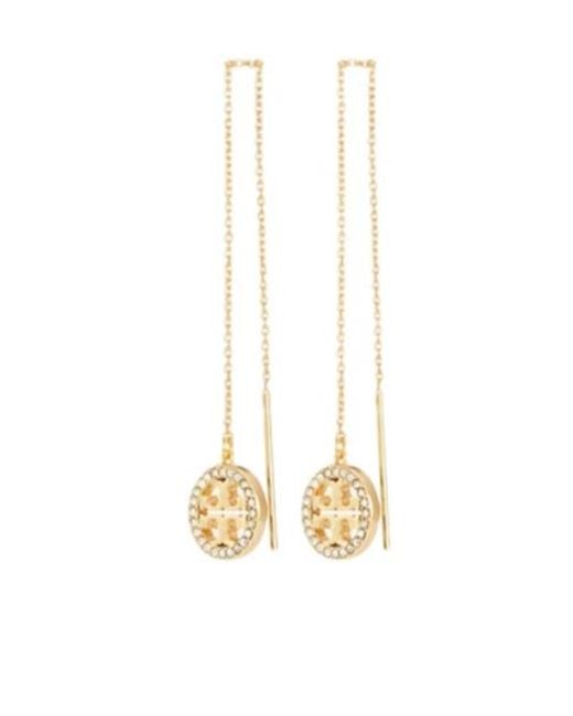 Tory Burch Metallic Pavé Threader Earrings