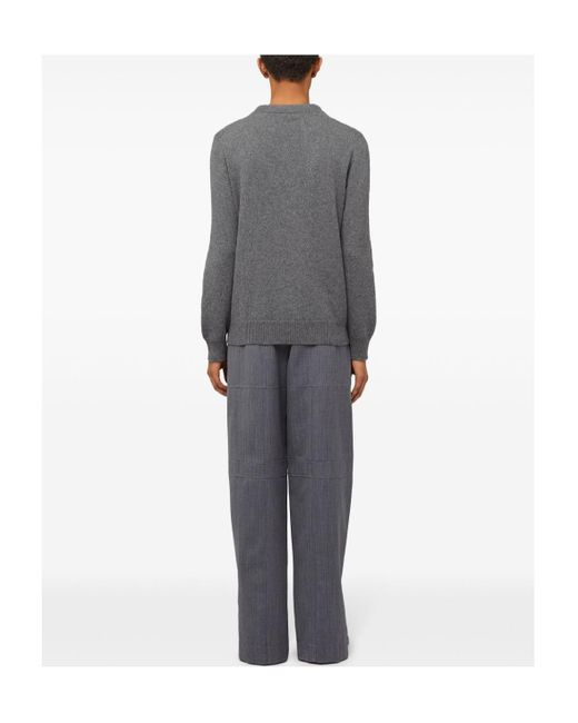 Jil Sander Gray V-Neck Ribbed Jumper for men