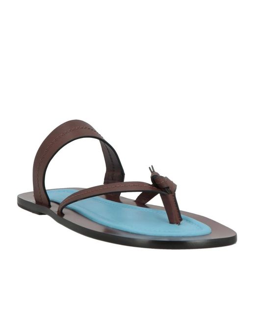 Farm Rio Blue Solid-Color Leather Thong Sandals