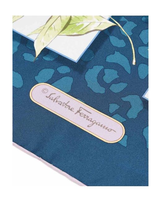Ferragamo Blue Printed Silk Scarf