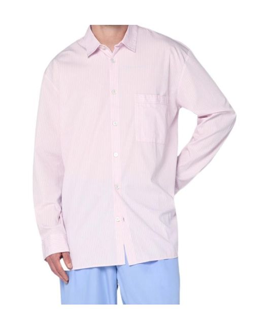 Tekla Pink Pinstripe Long-Sleeve Shirt for men