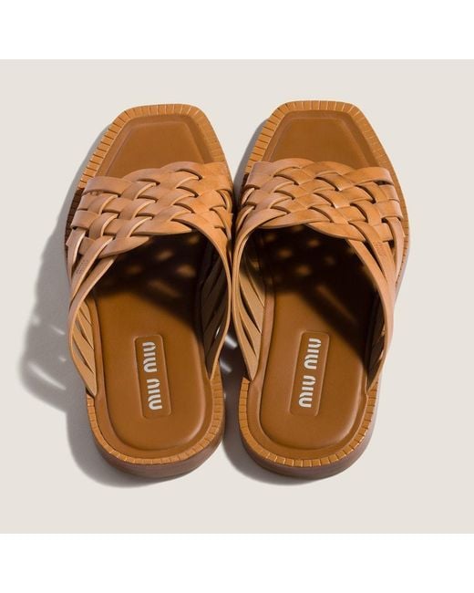 Miu Miu Brown Leather Slides