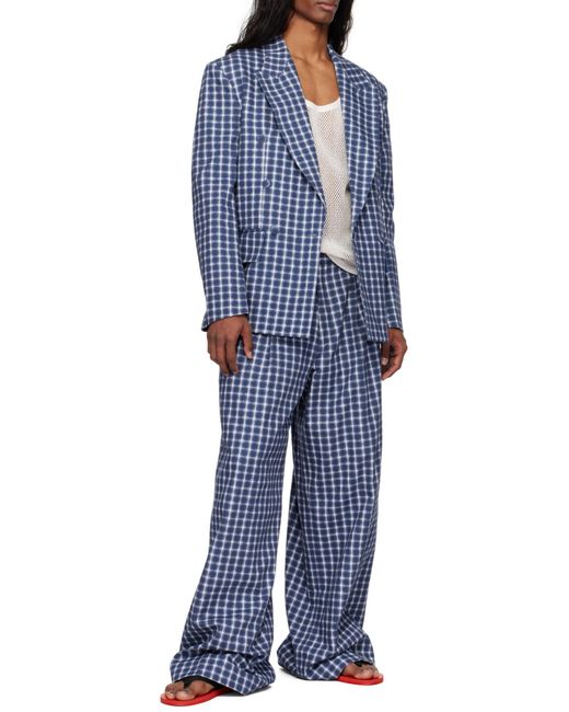 ERL Blue Check Pleated Trousers for men