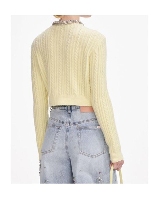 Self-Portrait Blue Embellished Crewneck Cardigan