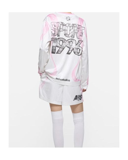 Acne White Sports Jersey Graphic T-Shirt for men