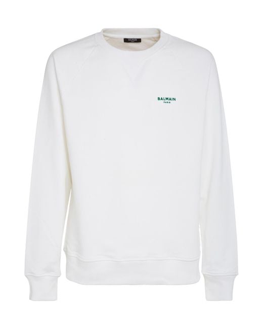 Balmain White Logo Printed Crewneck Sweatshirt for men