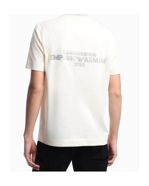 Emporio Armani White Logo Embroidered T-Shirt for men