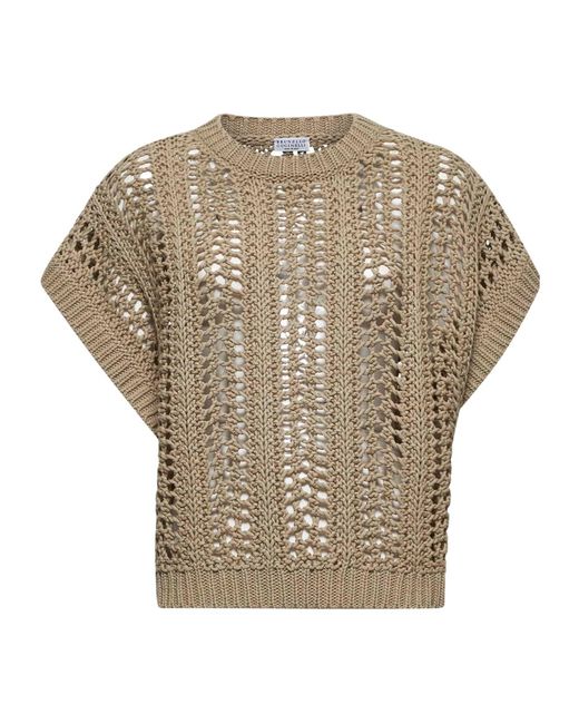 Brunello Cucinelli Natural Crewneck Knitted Top