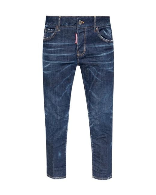 DSquared² Blue Straight-Leg Cropped Distressed Jeans