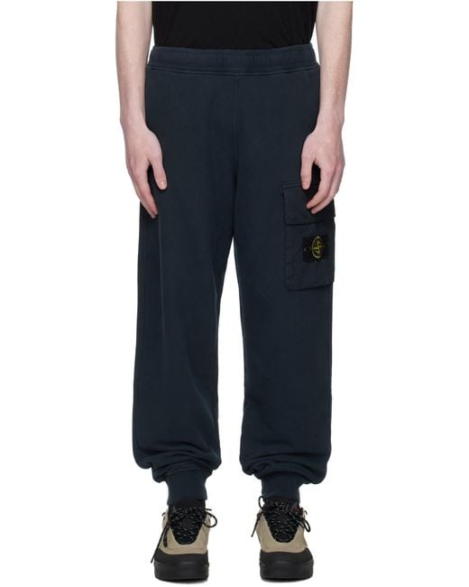 Stone Island Blue Logo Patch Tapered Leg Pants for men