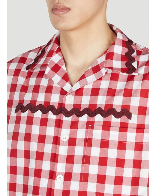 Prada Red Lapel Short-Sleeved Shirt for men