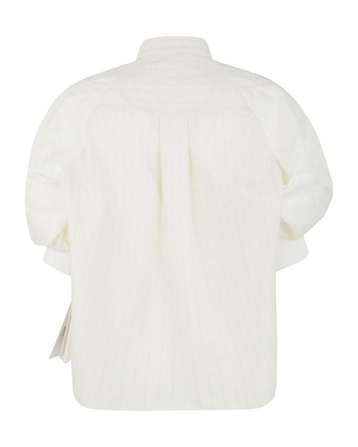 Sacai White Puff-Sleeved Striped Shirt
