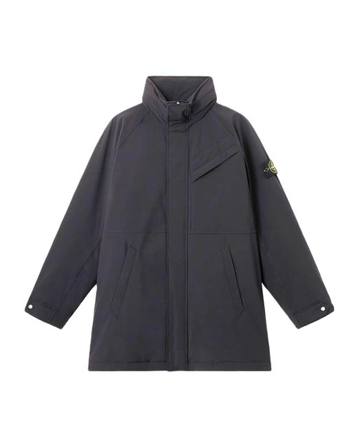 Stone Island Blue High-Neck Patch-Pocket Coat for men