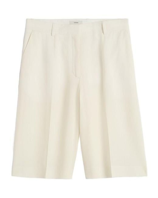 Totême  White Wide Tailored Shorts Ecru