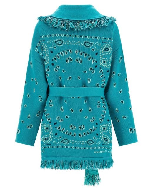 Alanui Blue Fringed Bandana Cardigan