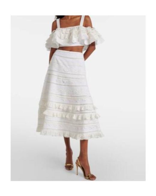Carolina Herrera White Embroidered Ruffled Cotton Crop Top