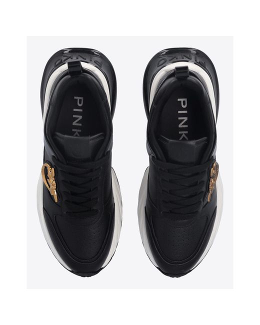 Pinko Black Logo Plaque Round Toe Sneakers