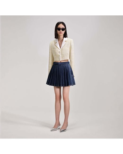 Self-Portrait Blue Cropped Bouclé Jacket