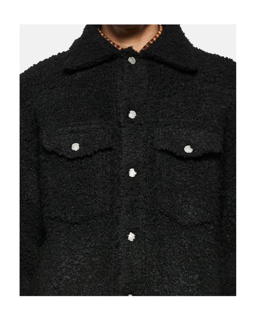 Laneus Black Textured Button-Fastening Shirt Jacket for men
