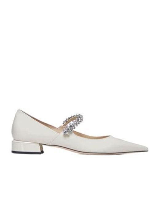 Jimmy Choo White Bing Embellished Flat Shoes