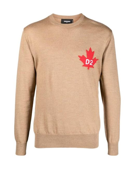 DSquared² Pink Fine-Knit Crew-Neck Jumper for men