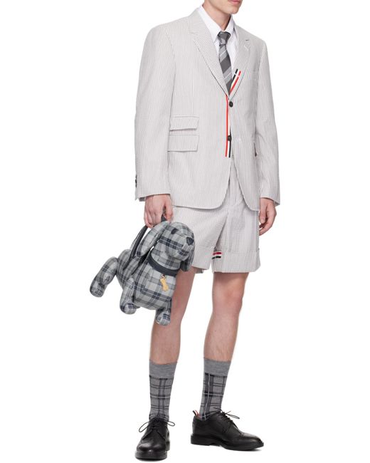 Thom Browne White Striped Seersucker Cuff Shorts for men
