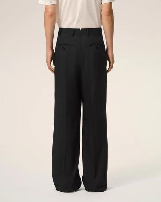 AMI Black Low Waist Wide Trousers for men