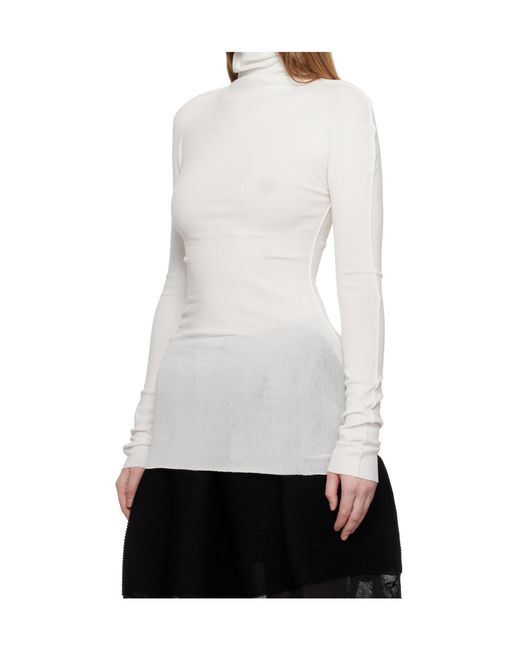 Issey Miyake White High-Neck Long-Sleeved Knitwear