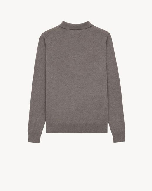 Saint Laurent Gray Wool Long-Sleeve Polo Sweater for men