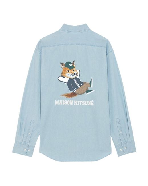 Maison Kitsuné Blue Chillax Print Relaxed Shirt for men