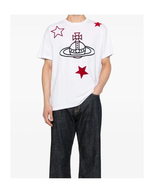 Vivienne Westwood White Orb And Stars Classic T-Shirt for men