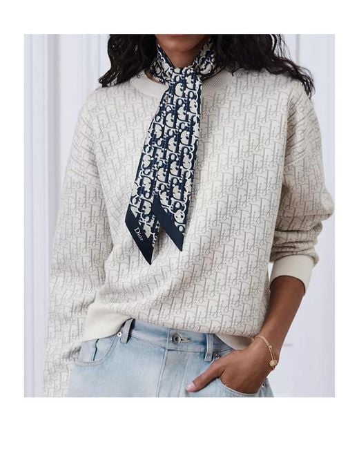 Dior White Polka Oblique Mitzah Scarf