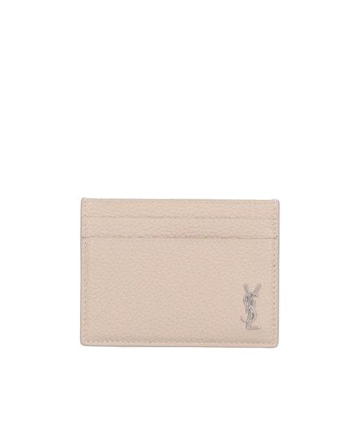 Saint Laurent Natural Cassandre Logo Plaque Tiny Card Case for men