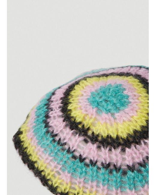Ganni Green Logo Embroidered Striped Beret
