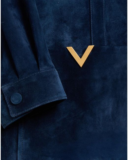 Valentino Blue Vgold Velour Leather Jacket for men