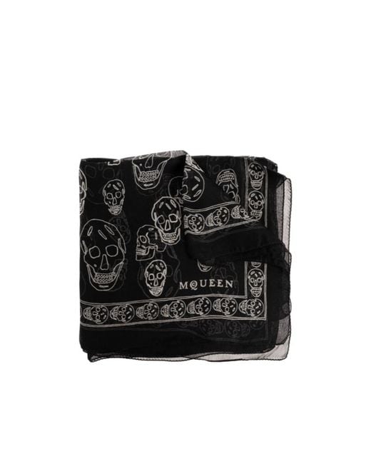 McQueen Black Hand-Painted Skull Scarf
